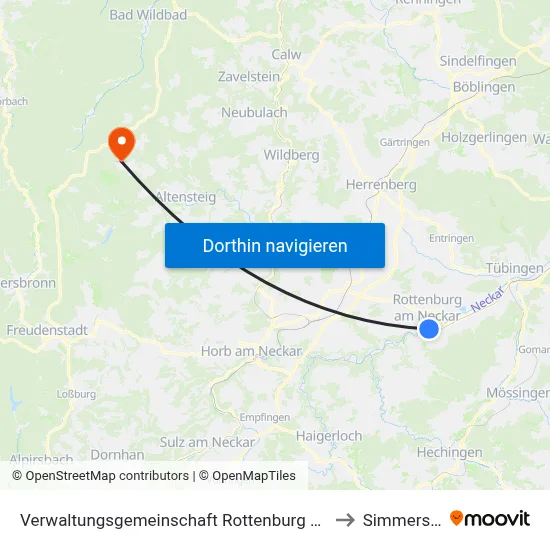 Verwaltungsgemeinschaft Rottenburg am Neckar to Simmersfeld map