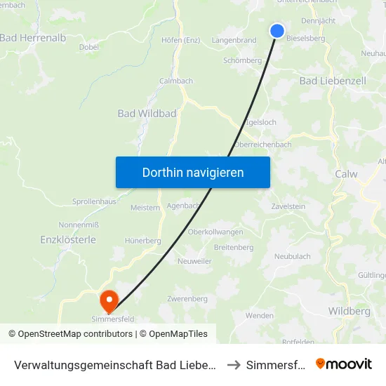 Verwaltungsgemeinschaft Bad Liebenzell to Simmersfeld map