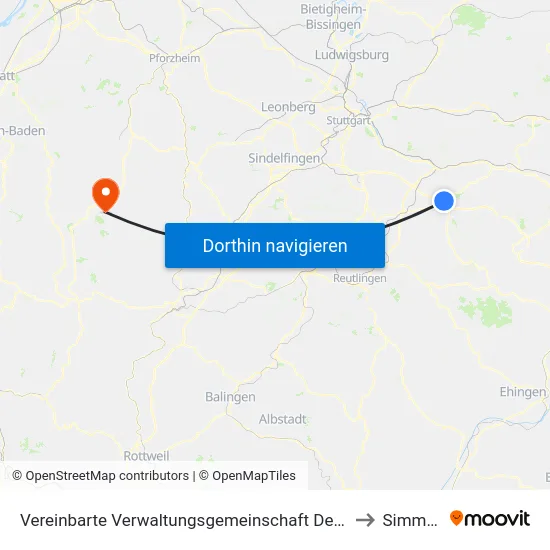 Vereinbarte Verwaltungsgemeinschaft Der Stadt Kirchheim Unter Teck to Simmersfeld map