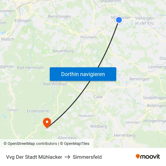 Vvg Der Stadt Mühlacker to Simmersfeld map