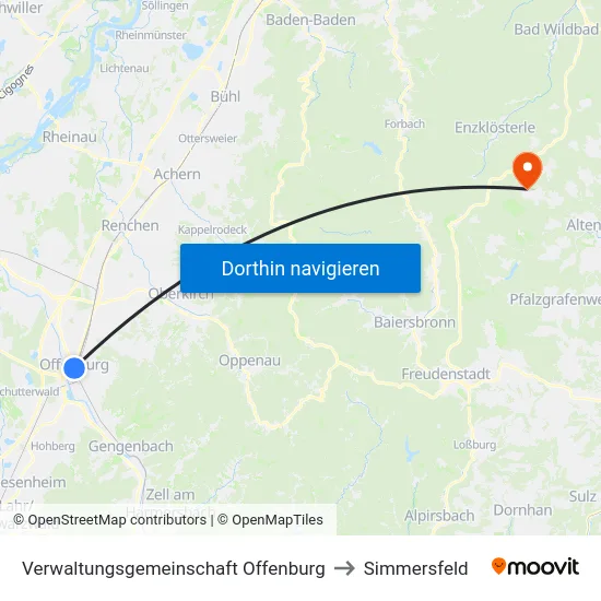 Verwaltungsgemeinschaft Offenburg to Simmersfeld map