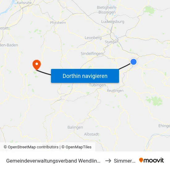 Gemeindeverwaltungsverband Wendlingen am Neckar to Simmersfeld map