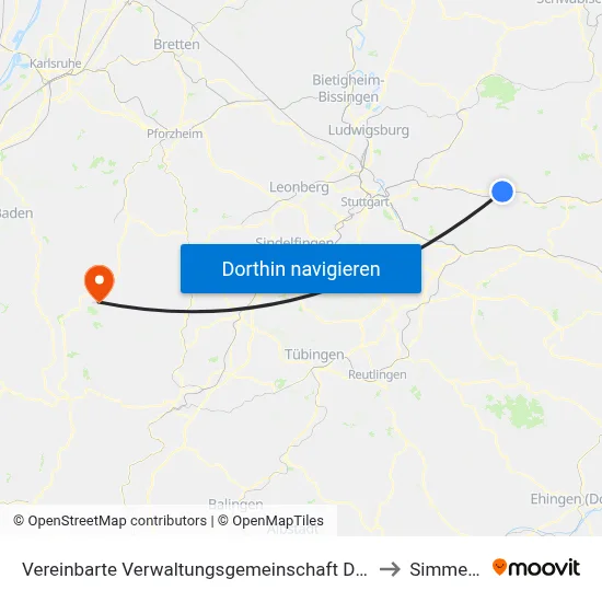 Vereinbarte Verwaltungsgemeinschaft Der Stadt Schorndorf to Simmersfeld map