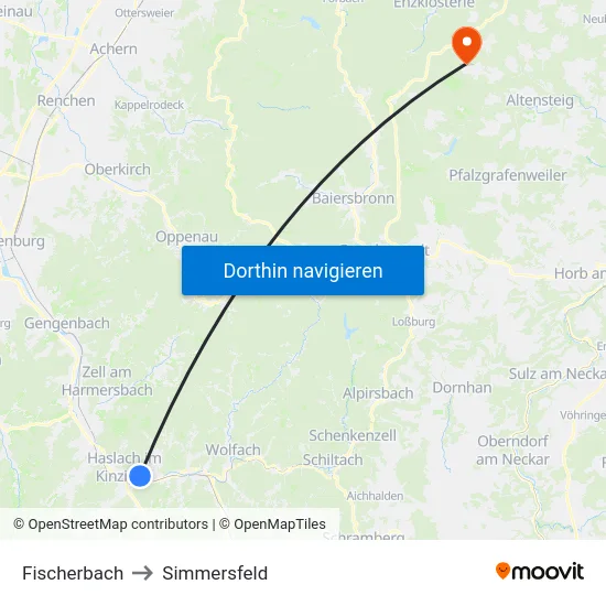 Fischerbach to Simmersfeld map