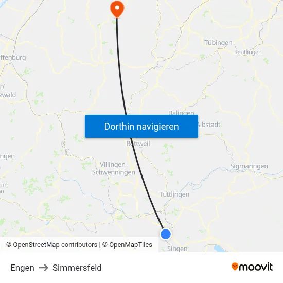 Engen to Simmersfeld map