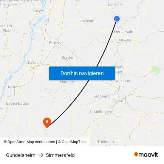 Gundelsheim to Simmersfeld map