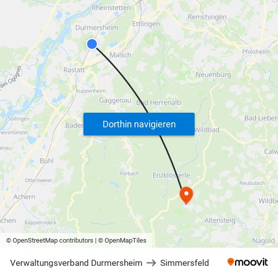 Verwaltungsverband Durmersheim to Simmersfeld map