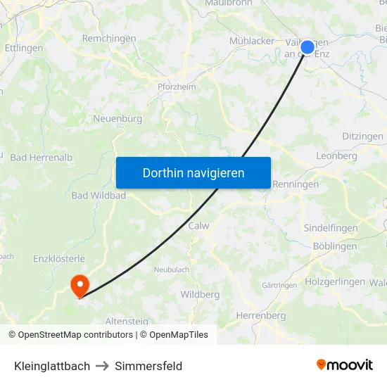 Kleinglattbach to Simmersfeld map
