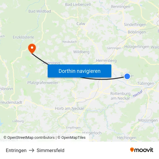 Entringen to Simmersfeld map