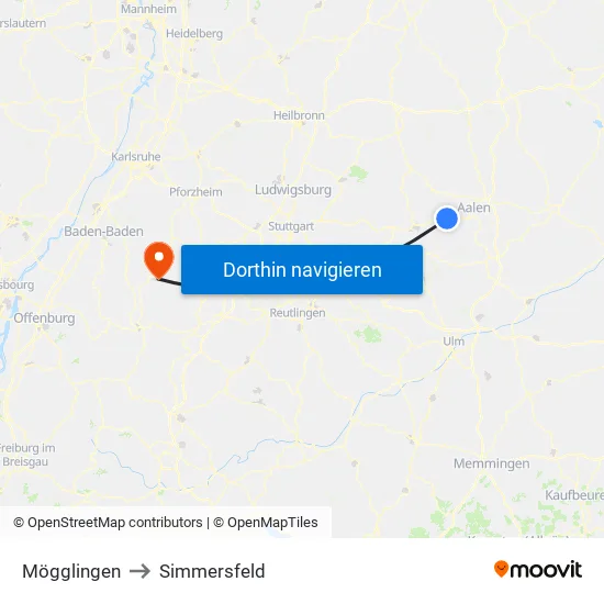Mögglingen to Simmersfeld map