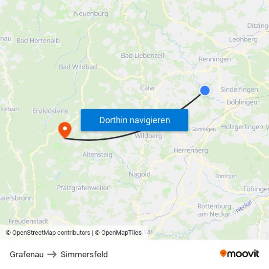 Grafenau to Simmersfeld map