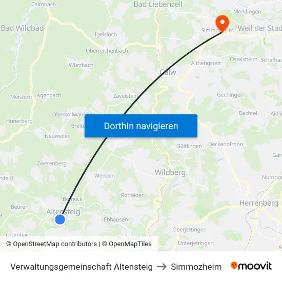 Verwaltungsgemeinschaft Altensteig to Simmozheim map