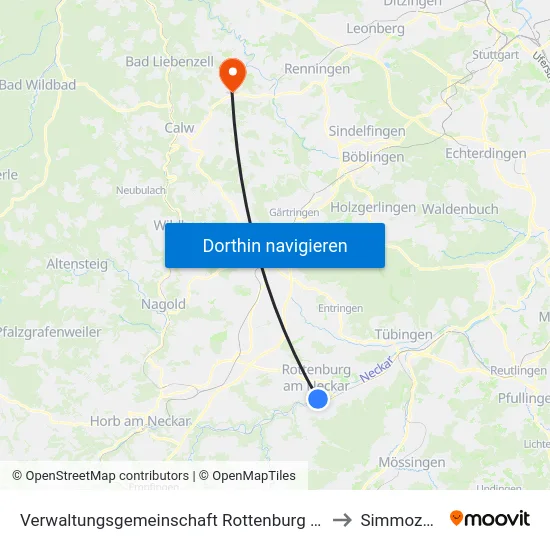 Verwaltungsgemeinschaft Rottenburg am Neckar to Simmozheim map