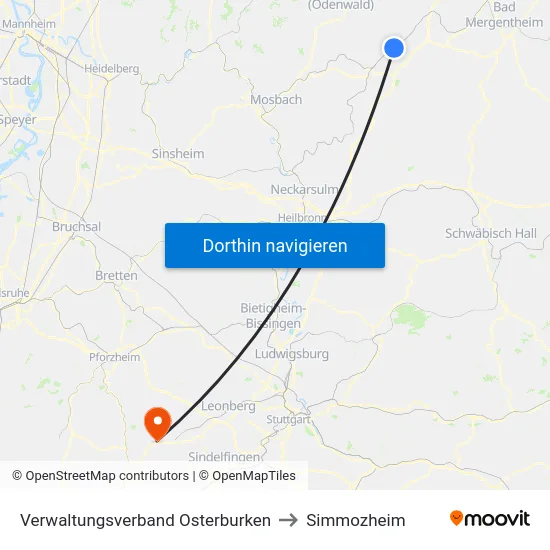 Verwaltungsverband Osterburken to Simmozheim map
