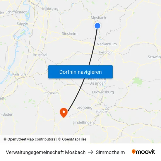 Verwaltungsgemeinschaft Mosbach to Simmozheim map