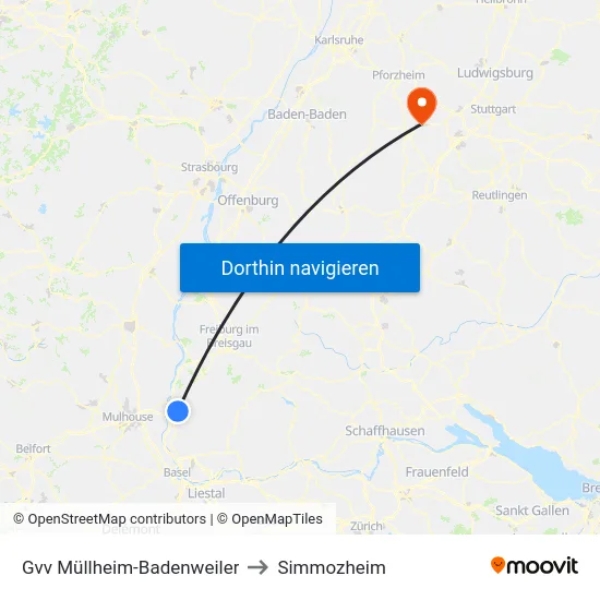 Gvv Müllheim-Badenweiler to Simmozheim map
