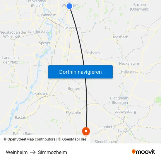 Weinheim to Simmozheim map