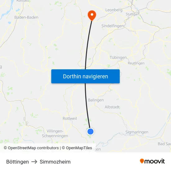 Böttingen to Simmozheim map