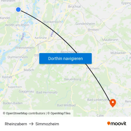 Rheinzabern to Simmozheim map