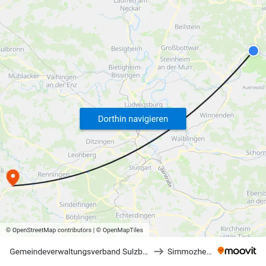 Gemeindeverwaltungsverband Sulzbach to Simmozheim map