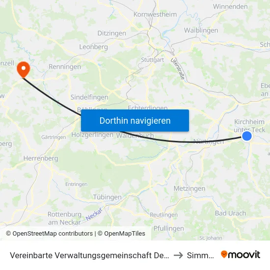 Vereinbarte Verwaltungsgemeinschaft Der Stadt Kirchheim Unter Teck to Simmozheim map