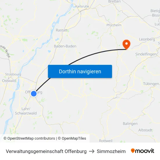 Verwaltungsgemeinschaft Offenburg to Simmozheim map
