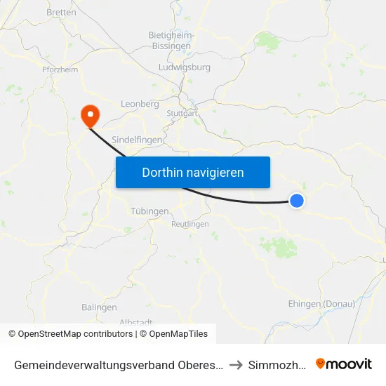 Gemeindeverwaltungsverband Oberes Filstal to Simmozheim map