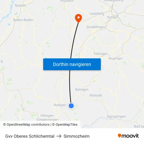 Gvv Oberes Schlichemtal to Simmozheim map