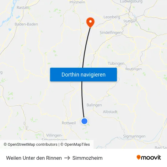 Weilen Unter den Rinnen to Simmozheim map