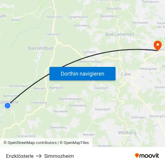 Enzklösterle to Simmozheim map