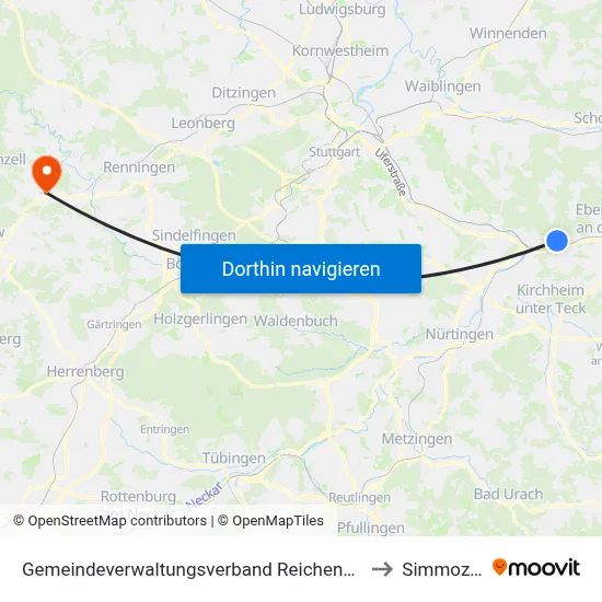 Gemeindeverwaltungsverband Reichenbach An Der Fils to Simmozheim map