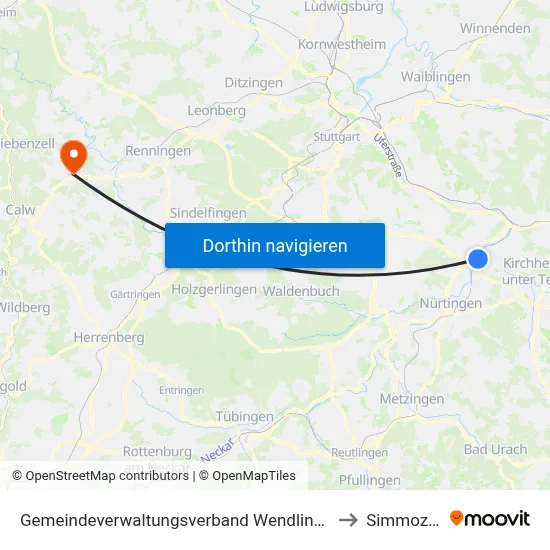 Gemeindeverwaltungsverband Wendlingen am Neckar to Simmozheim map