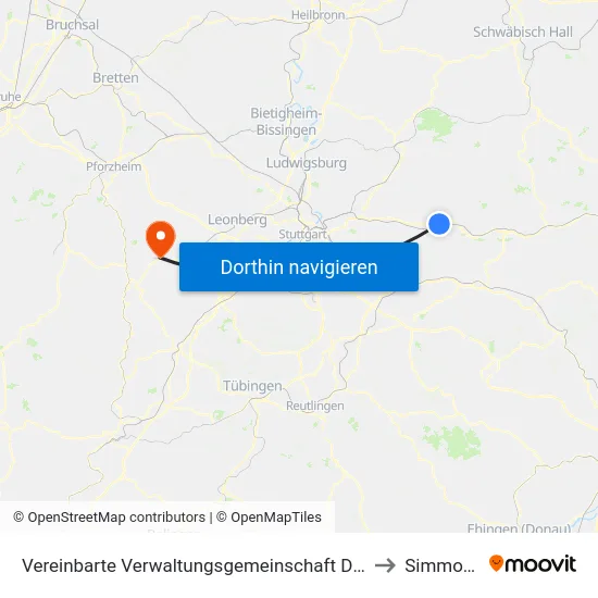 Vereinbarte Verwaltungsgemeinschaft Der Stadt Schorndorf to Simmozheim map