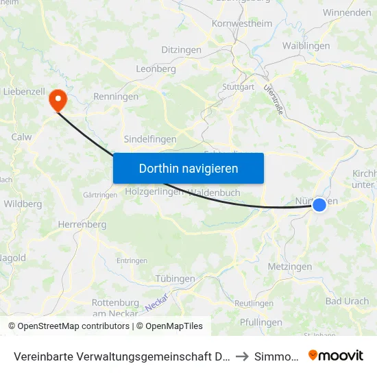 Vereinbarte Verwaltungsgemeinschaft Der Stadt Nürtingen to Simmozheim map