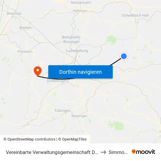 Vereinbarte Verwaltungsgemeinschaft Der Stadt Welzheim to Simmozheim map