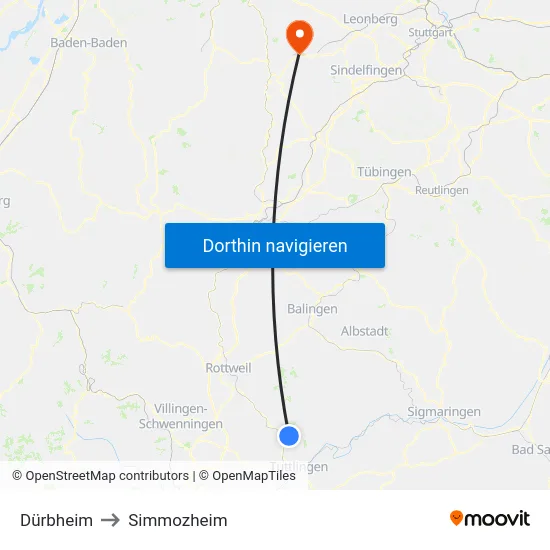 Dürbheim to Simmozheim map