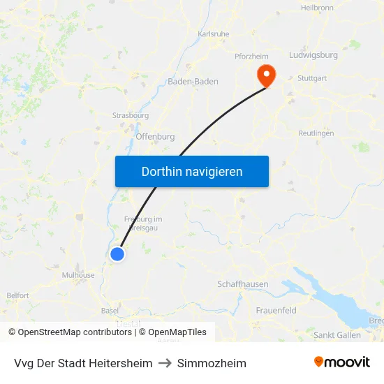 Vvg Der Stadt Heitersheim to Simmozheim map