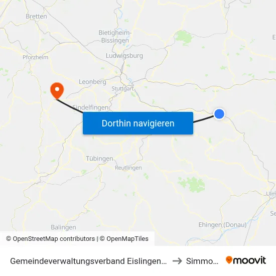 Gemeindeverwaltungsverband Eislingen-Ottenbach-Salach to Simmozheim map