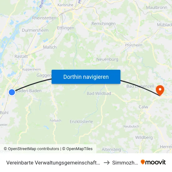 Vereinbarte Verwaltungsgemeinschaft Sinzheim to Simmozheim map