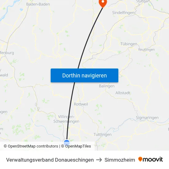 Verwaltungsverband Donaueschingen to Simmozheim map