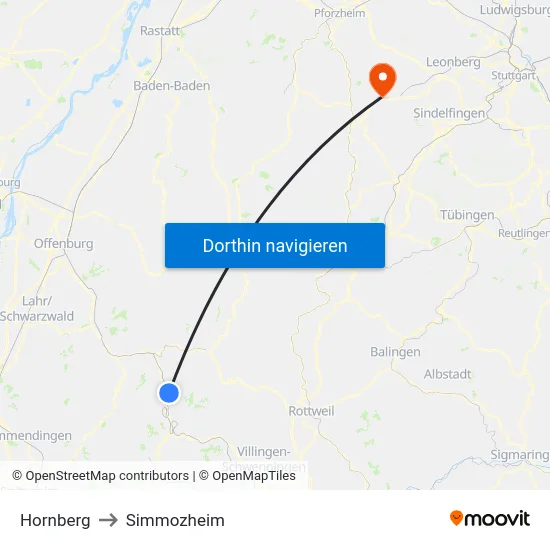 Hornberg to Simmozheim map