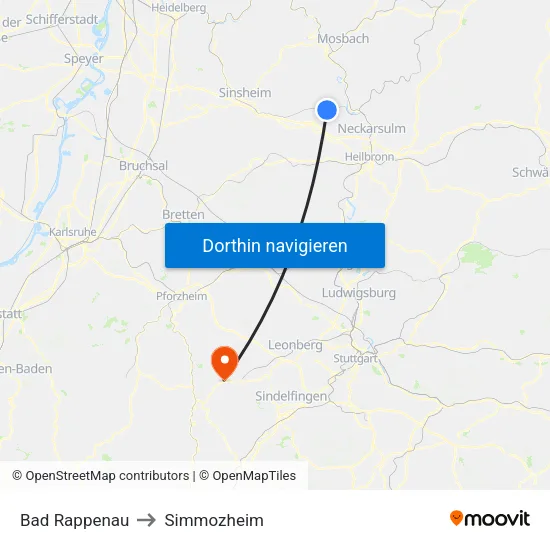 Bad Rappenau to Simmozheim map
