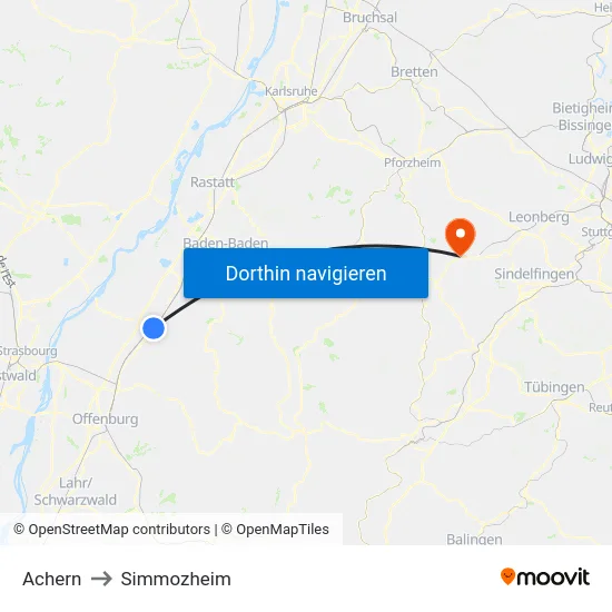Achern to Simmozheim map