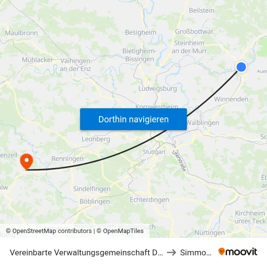 Vereinbarte Verwaltungsgemeinschaft Der Stadt Backnang to Simmozheim map