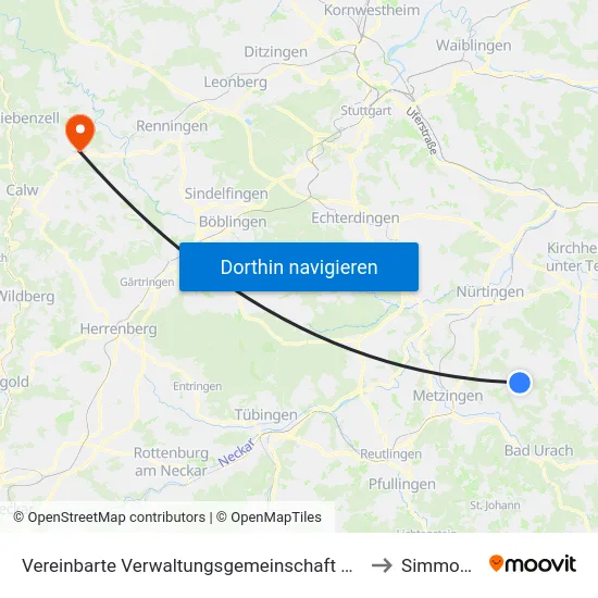 Vereinbarte Verwaltungsgemeinschaft Der Stadt Neuffen to Simmozheim map