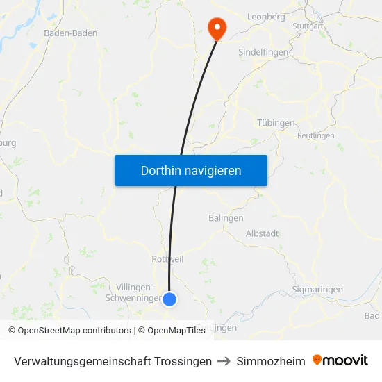 Verwaltungsgemeinschaft Trossingen to Simmozheim map