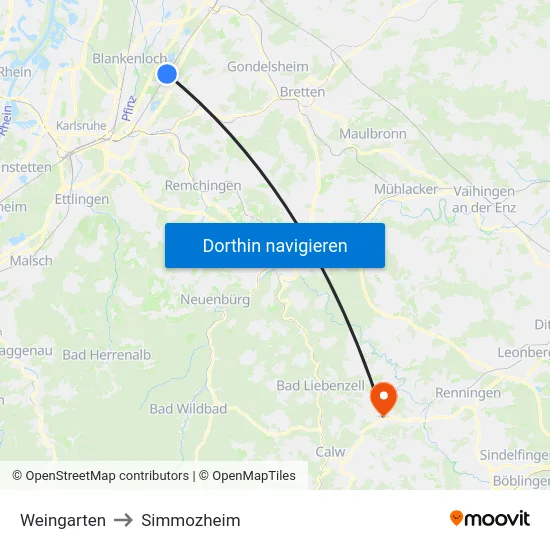 Weingarten to Simmozheim map