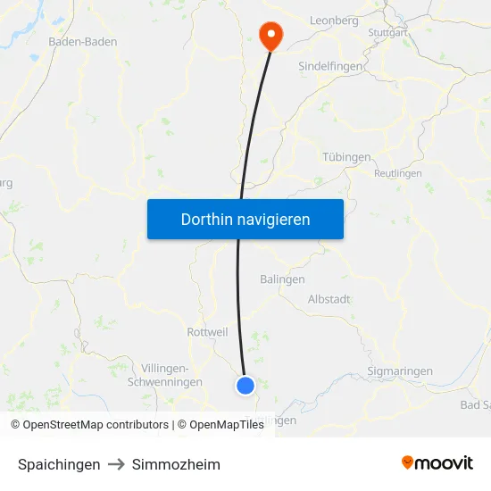 Spaichingen to Simmozheim map