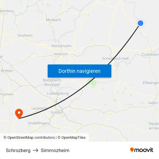 Schrozberg to Simmozheim map