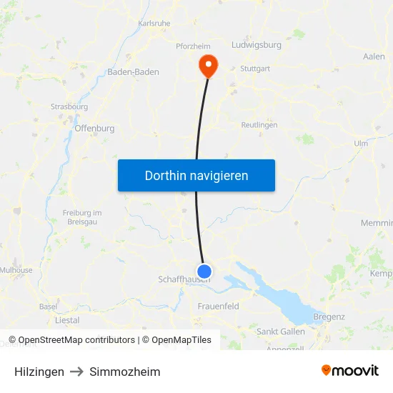 Hilzingen to Simmozheim map